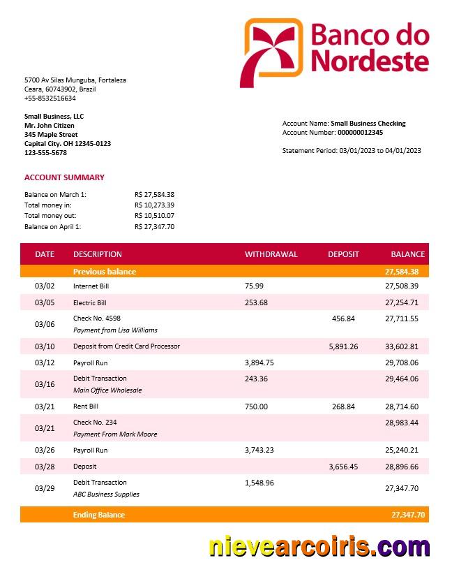 Banco do Nordeste firm account statement